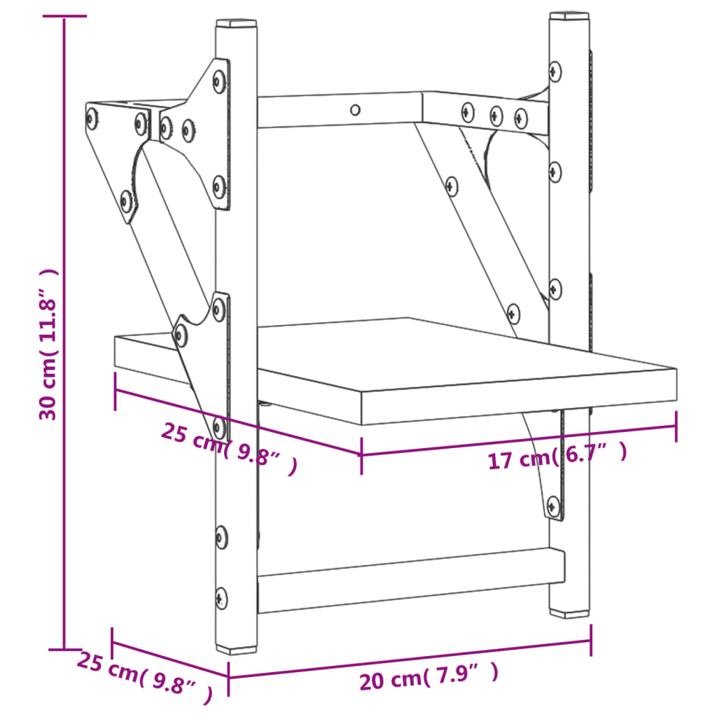 Wandschappen met stangen 2 st 20x25x30 cm