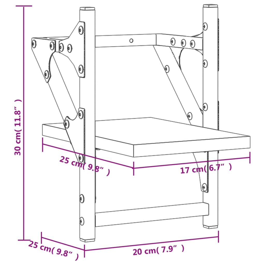 Wandschappen met stangen 2 st 20x25x30 cm