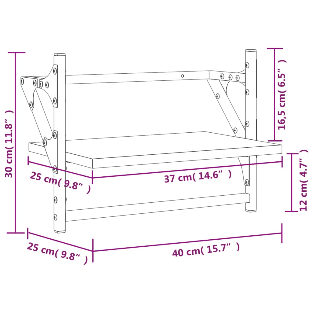 Wandschappen met stangen 2 st 20x25x30 cm