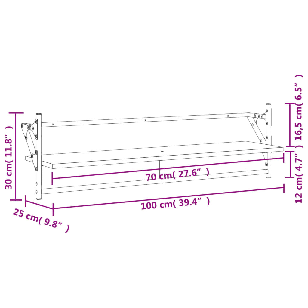 Wandschappen met stangen 2 st 20x25x30 cm