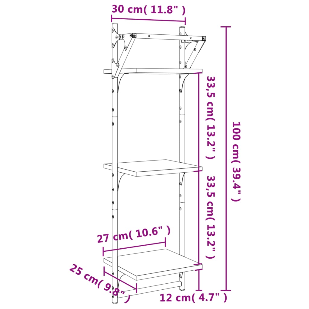 Wandschappen 2-laags met stangen 2 st 30x25x65 cm