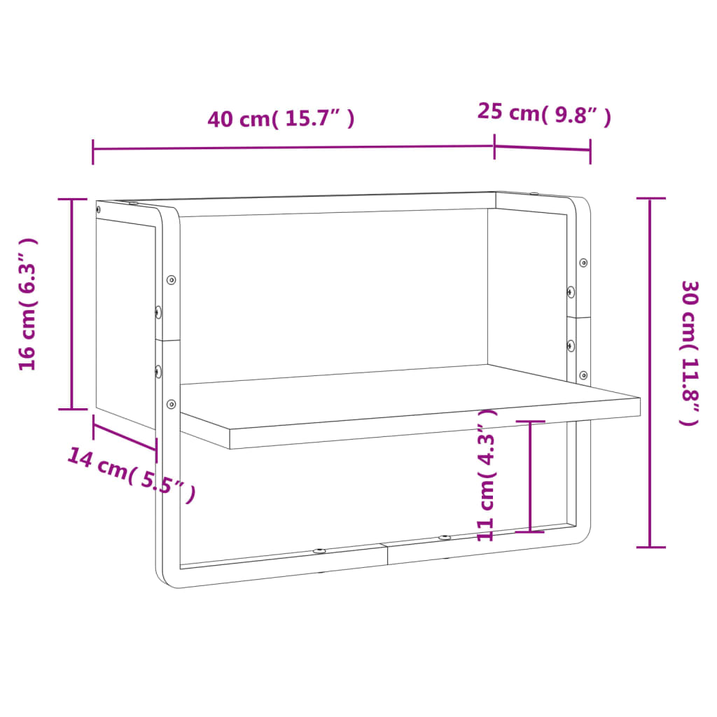 Wandschap met stang 20x25x30 cm eikenkleurig