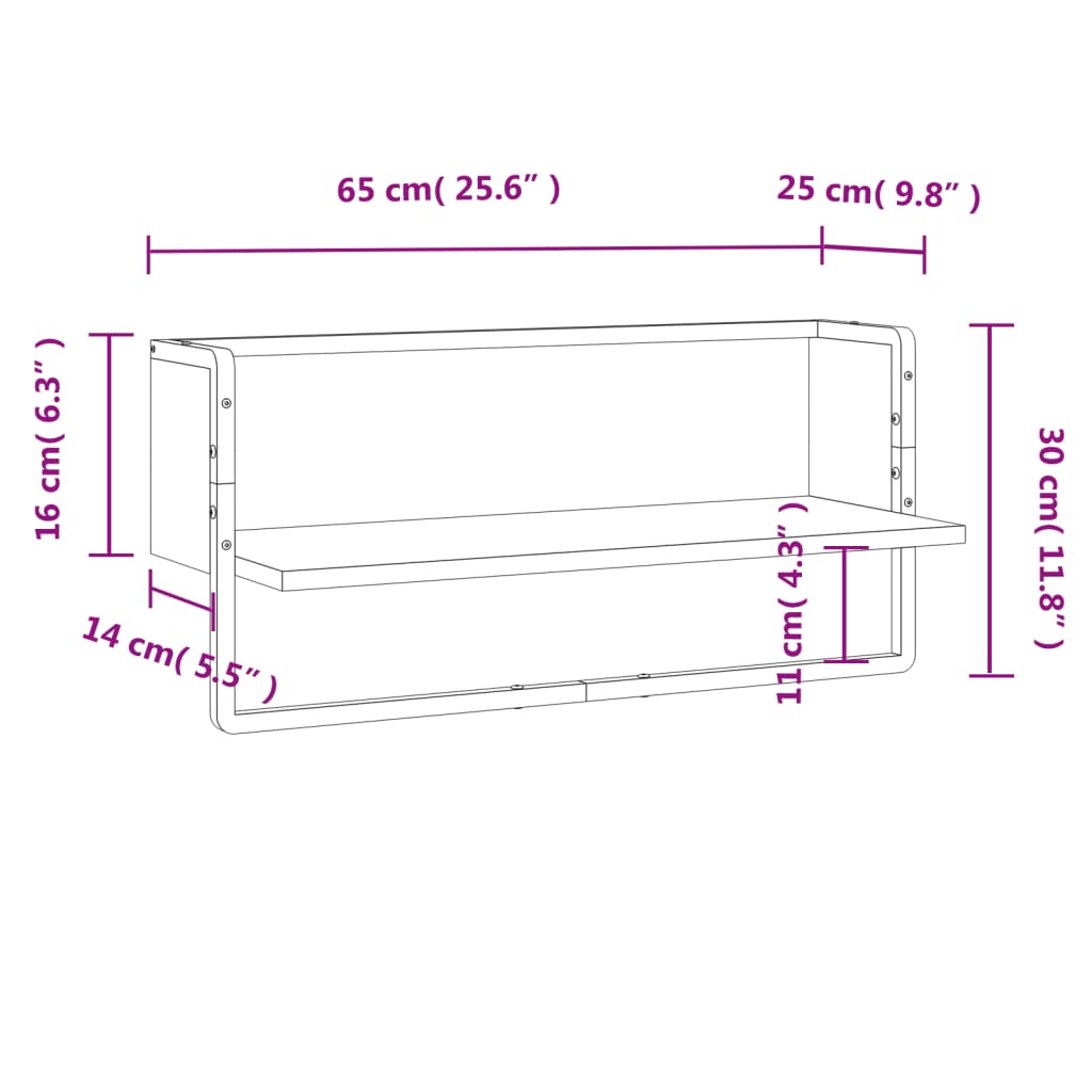 Wandschap met stang 20x25x30 cm eikenkleurig