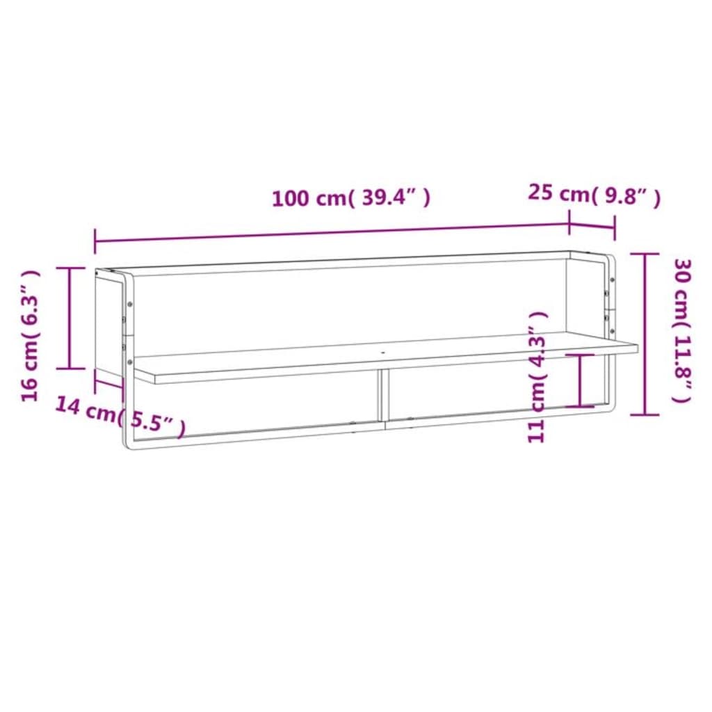 Wandschap met stang 20x25x30 cm eikenkleurig