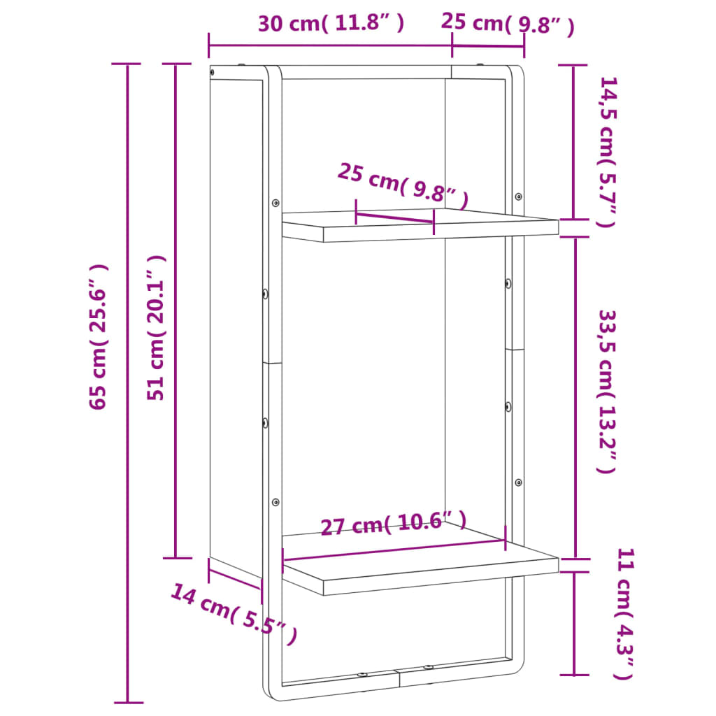 Wandschap met stang 30x25x65 cm eikenkleurig