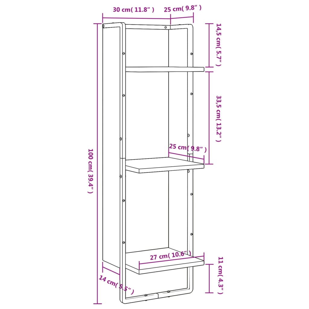 Wandschap met stang 30x25x65 cm eikenkleurig