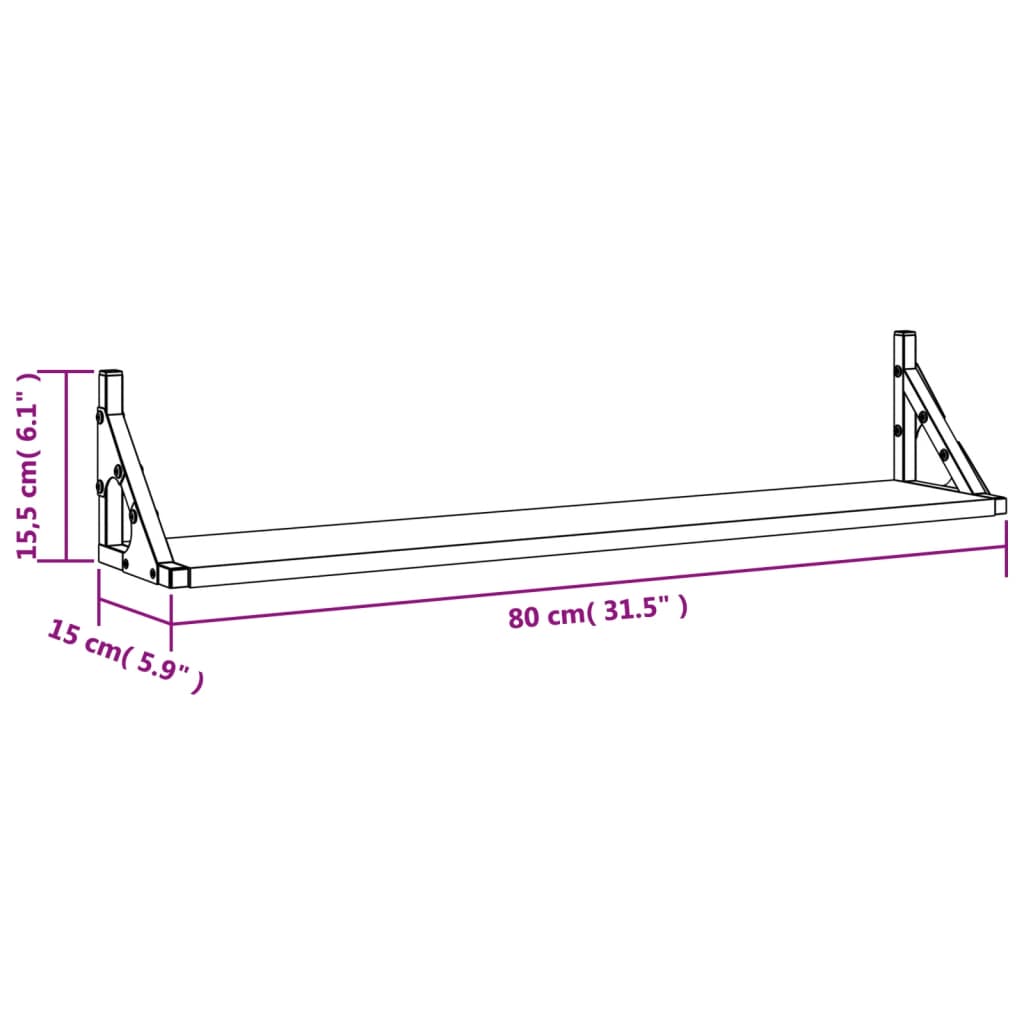 Wandschappen 2 st 60x15x15,5 cm