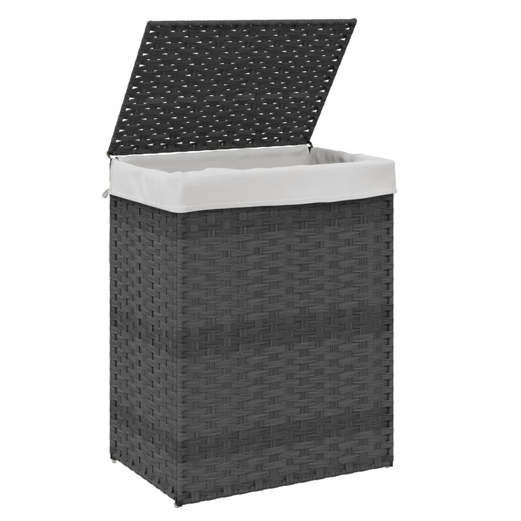 Wasmand met deksel 46x33x60 cm poly rattan