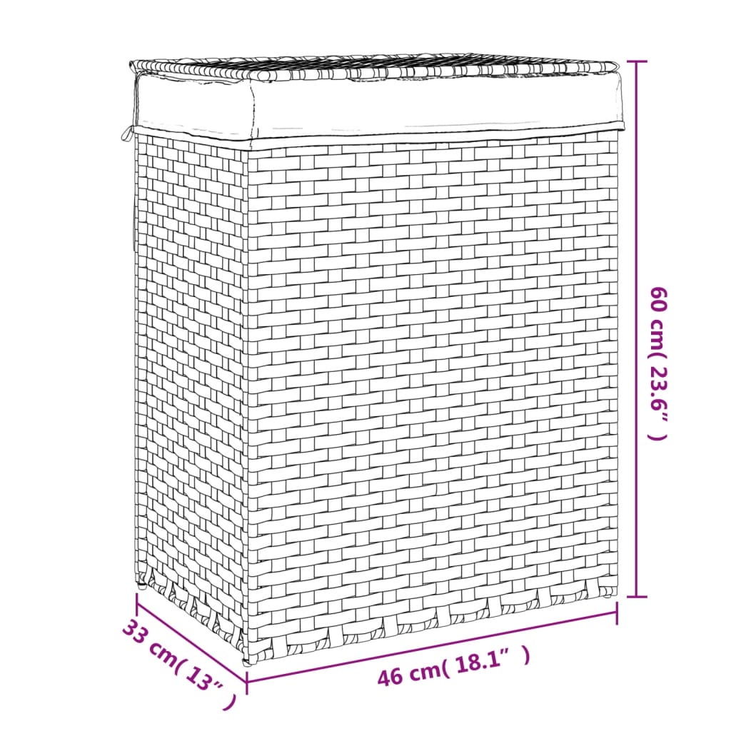 Wasmand met deksel 46x33x60 cm poly rattan