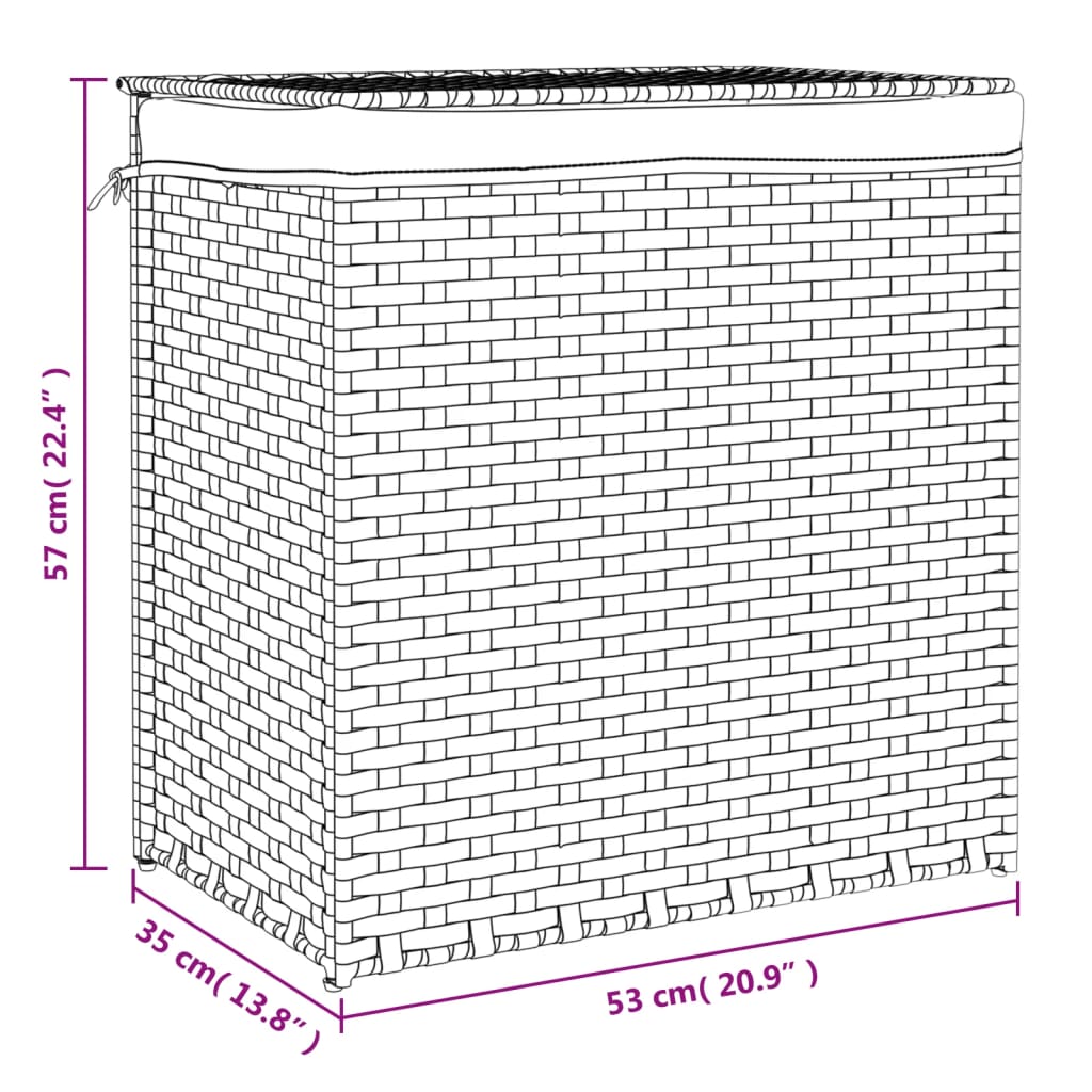 Wasmand met 2 vakken 53x35x57 cm poly rattan