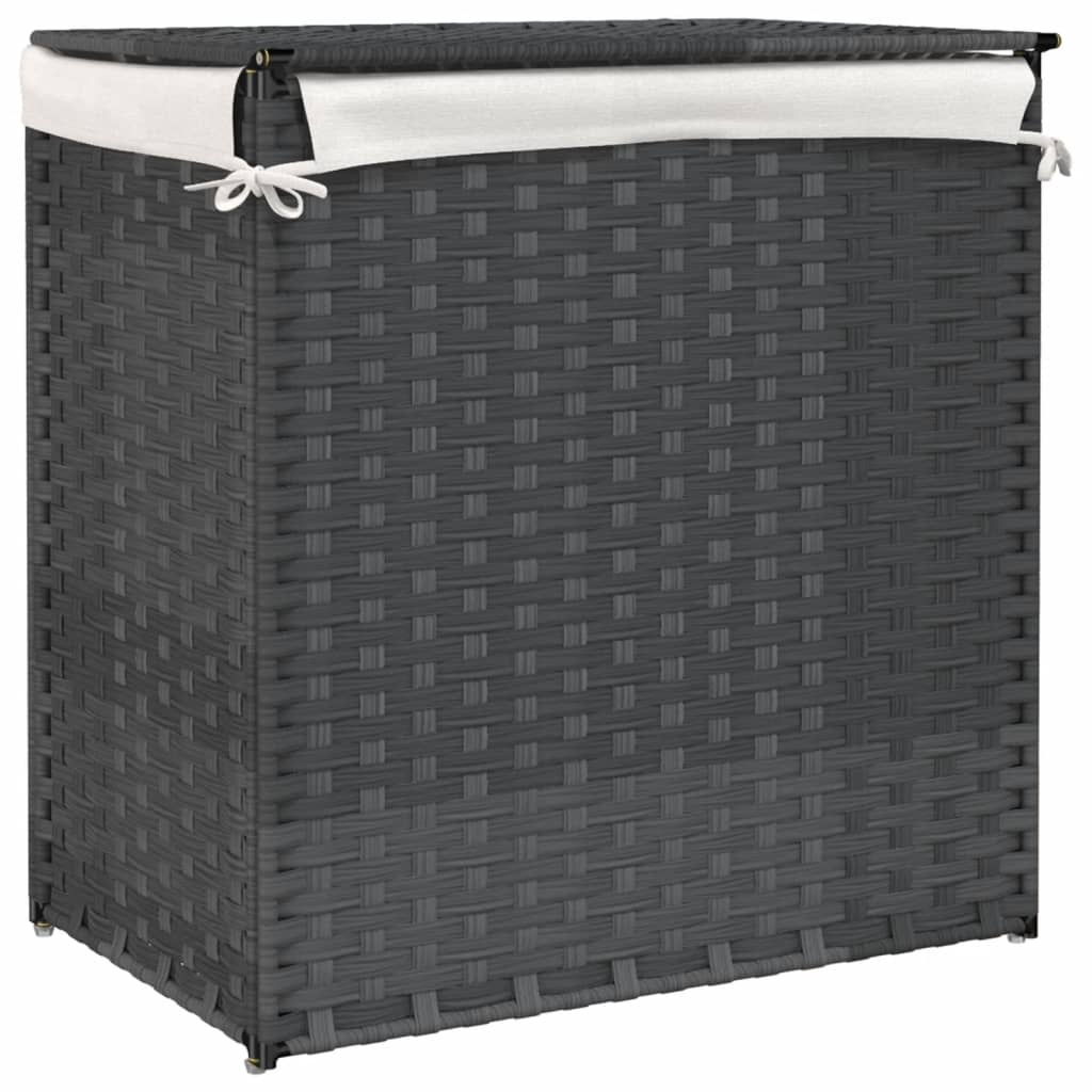 Wasmand met 2 vakken 53x35x57 cm poly rattan