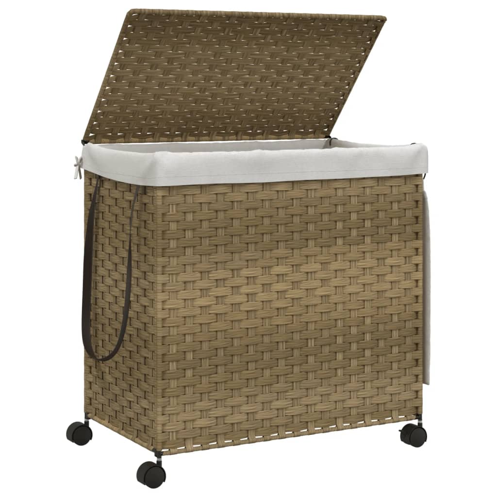 Wasmand op wielen 60x35x60,5 cm rattan grijs