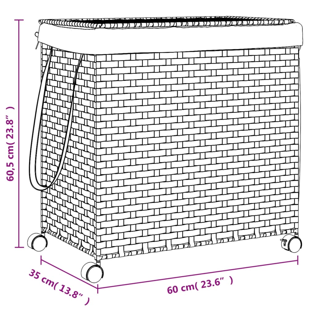 Wasmand op wielen 60x35x60,5 cm rattan grijs