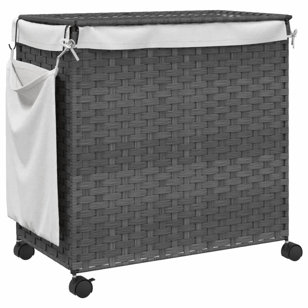 Wasmand op wielen 60x35x60,5 cm rattan grijs