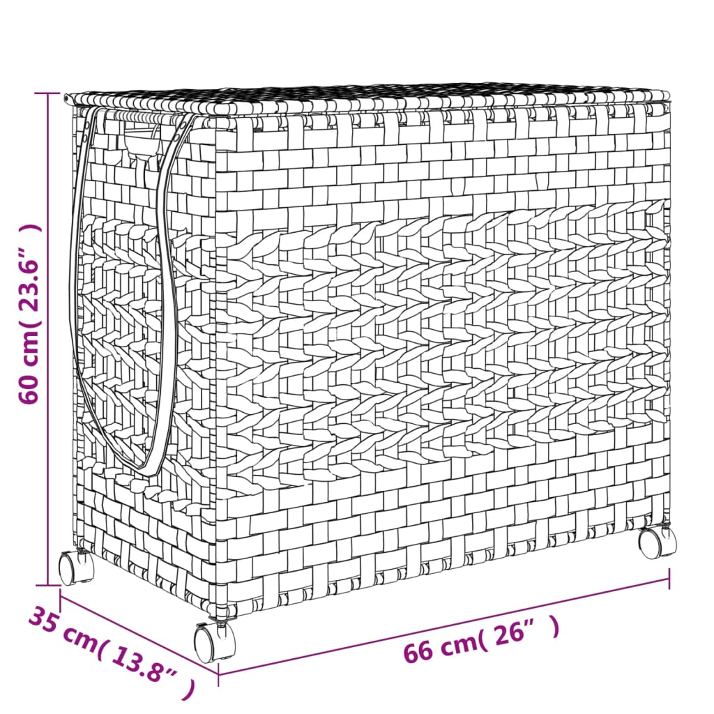 Wasmand op wielen 66x35x60 cm rattan