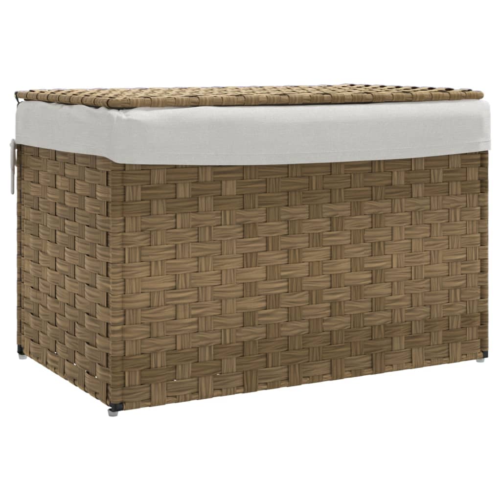 Wasmand met deksel 55,5x35x34 cm poly rattan zwart