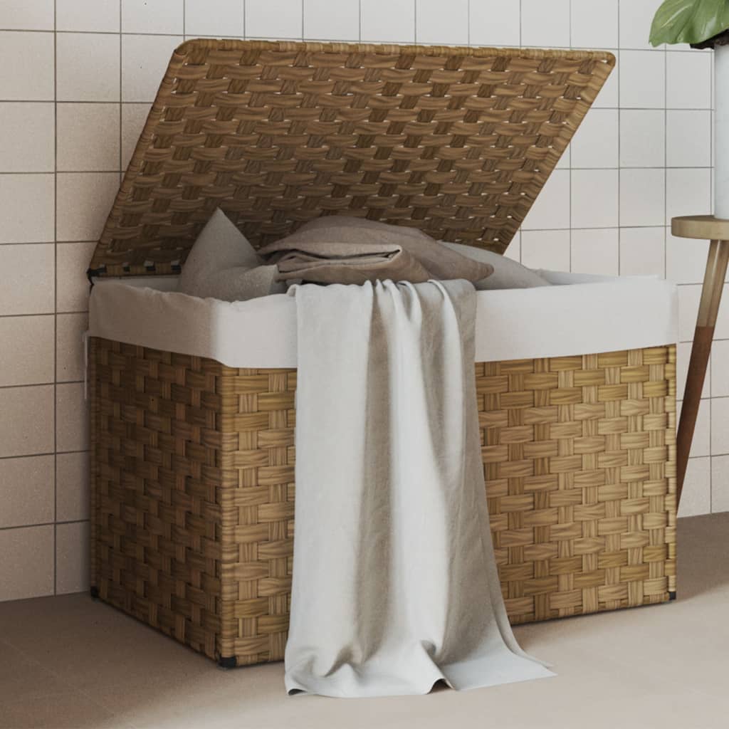 Wasmand met deksel 55,5x35x34 cm poly rattan zwart