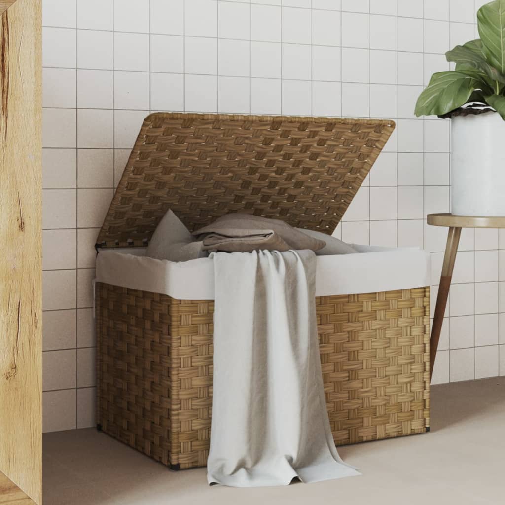 Wasmand met deksel 55,5x35x34 cm poly rattan zwart