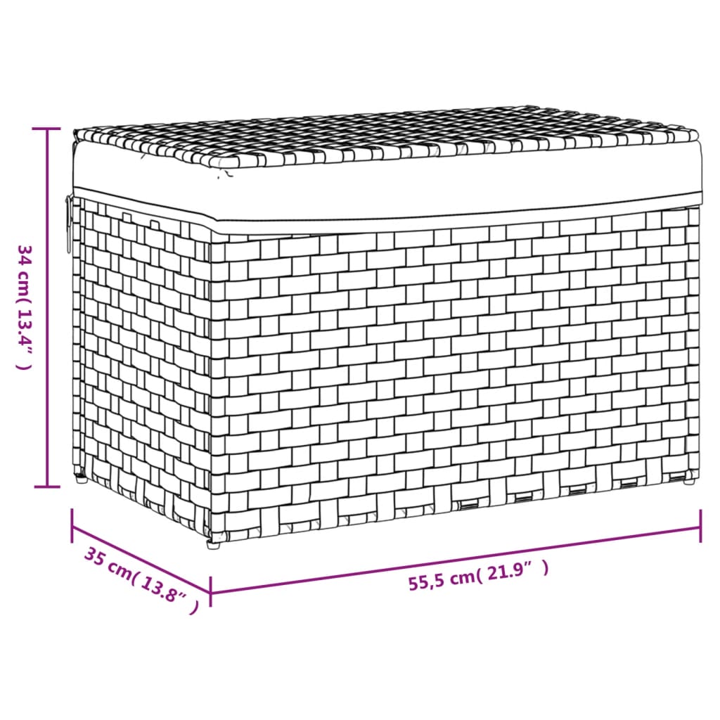 Wasmand met deksel 55,5x35x34 cm poly rattan