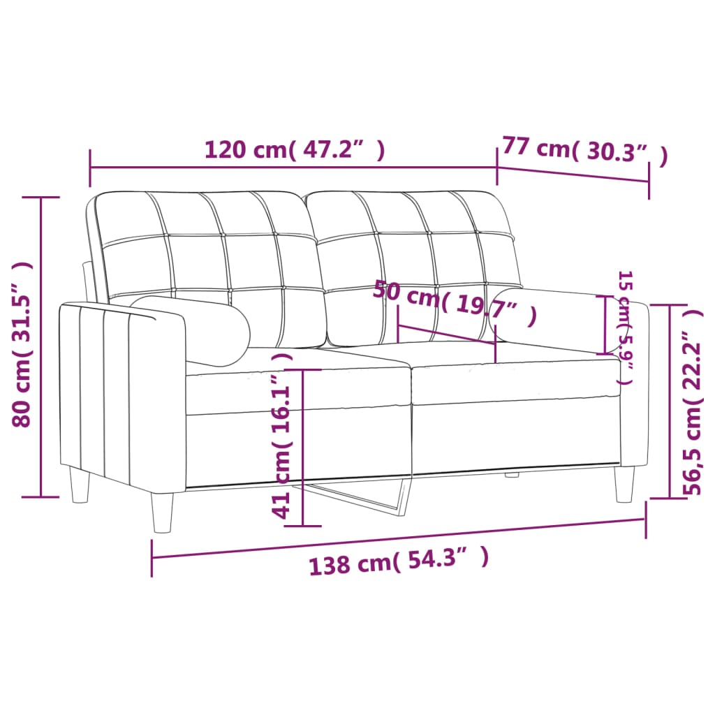 Driezitsbank met sierkussens 180 cm stof crèmekleurig