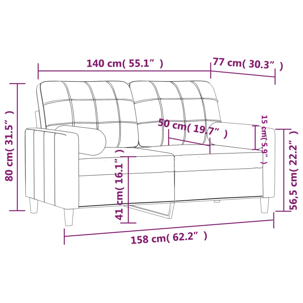 Tweezitsbank met sierkussens 120 cm stof