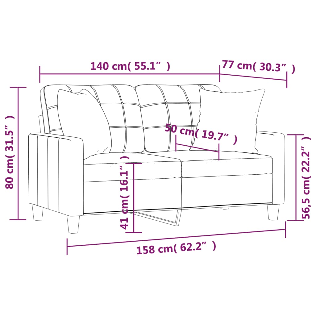 Tweezitsbank met sierkussens 140 cm kunstleer