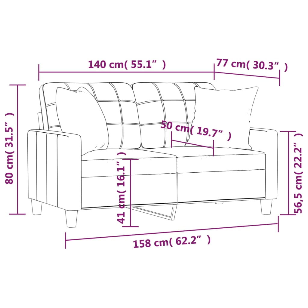 Tweezitsbank met sierkussens 120 cm kunstleer crèmekleurig