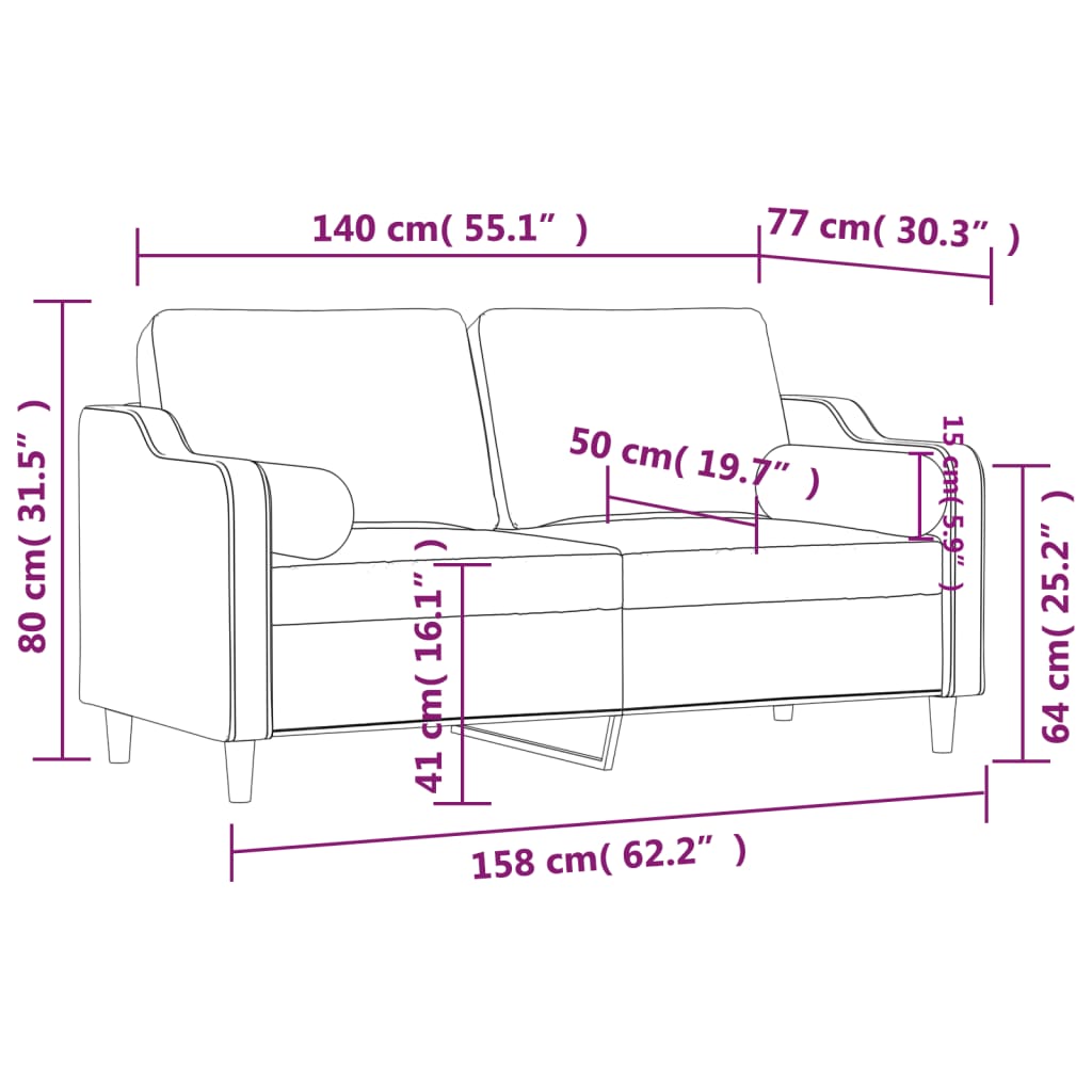 Driezitsbank met sierkussens 180 cm stof