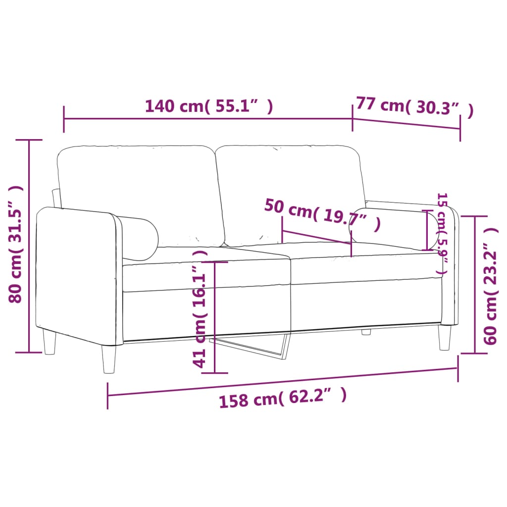 Tweezitsbank met sierkussens 140 cm fluweel