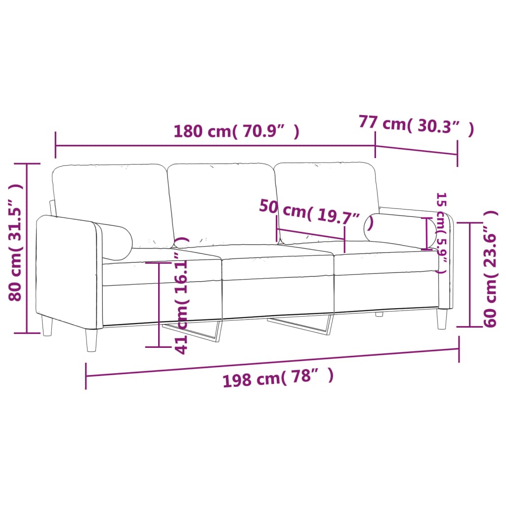 Driezitsbank met sierkussens 180 cm fluweel