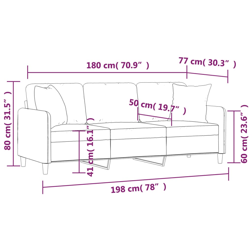 Driezitsbank met sierkussens 180 cm stof