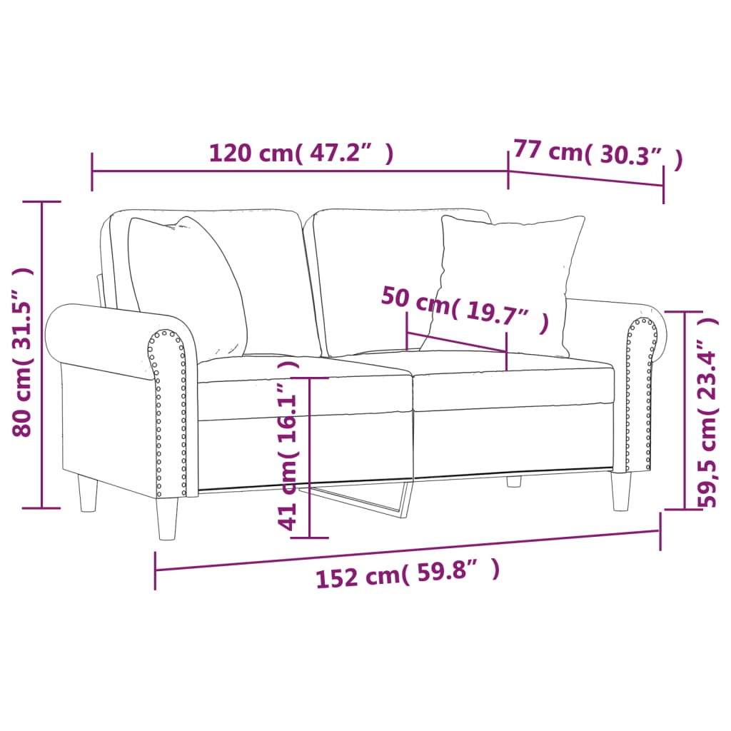 Tweezitsbank met sierkussens 140 cm kunstleer crèmekleurig