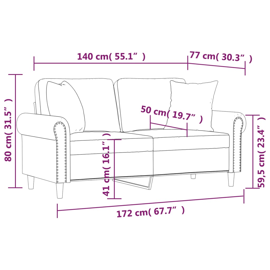 Tweezitsbank met sierkussens 140 cm fluweel