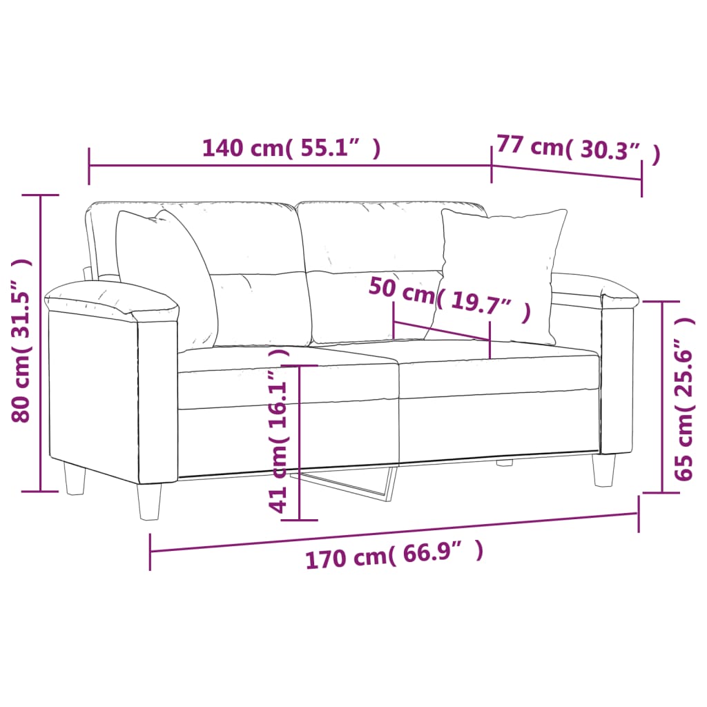 Tweezitsbank met sierkussens 140 cm kunstleer