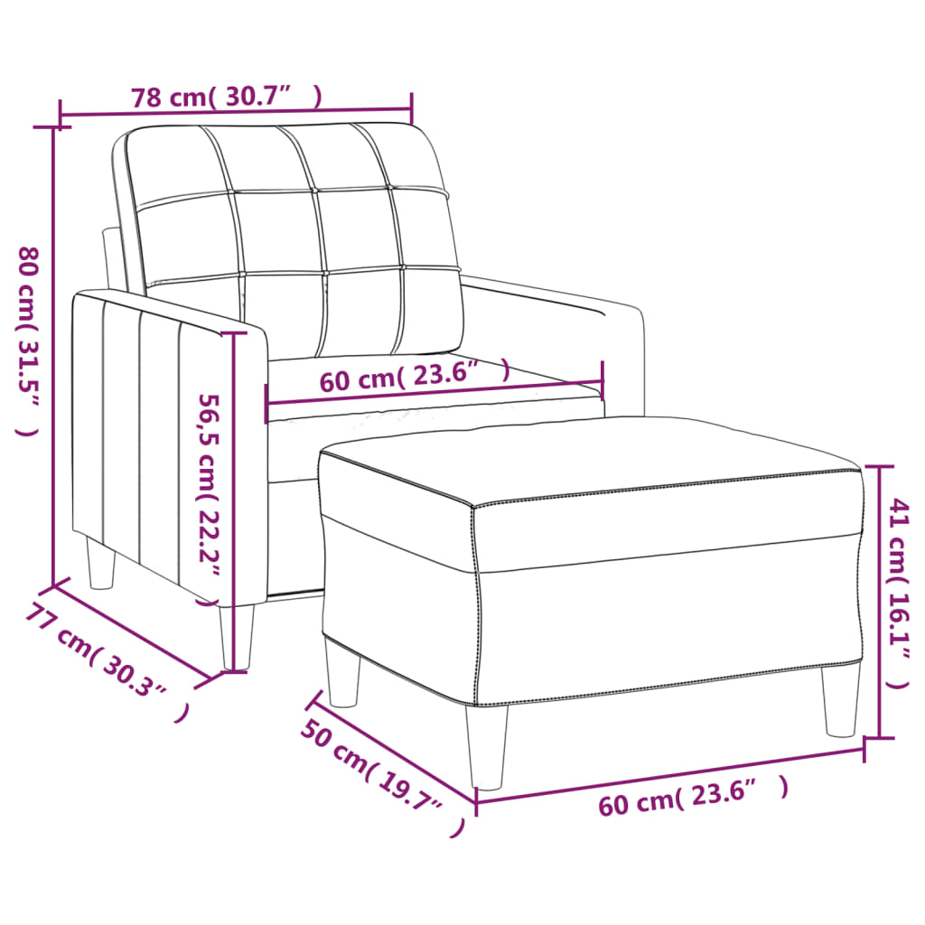 Fauteuil met voetenbank 60 cm stof