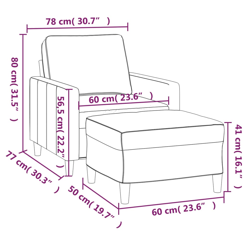 Fauteuil met voetenbank 60 cm fluweel