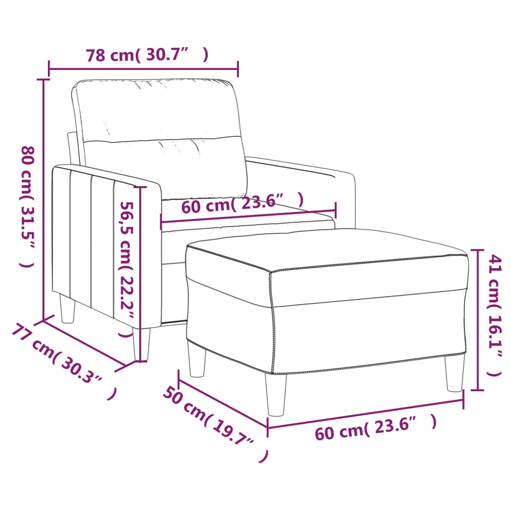 Fauteuil met voetenbank 60 cm stof