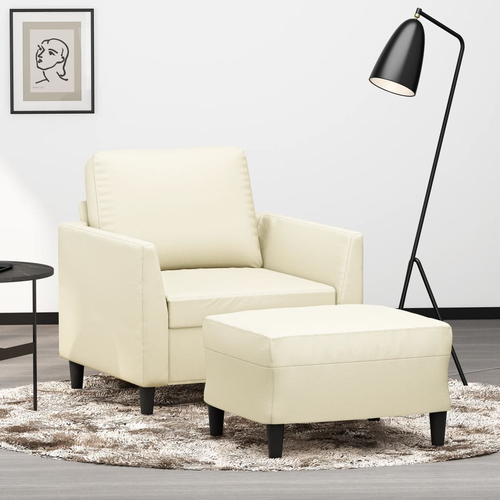 Fauteuil met voetenbank 60 cm kunstleer zwart