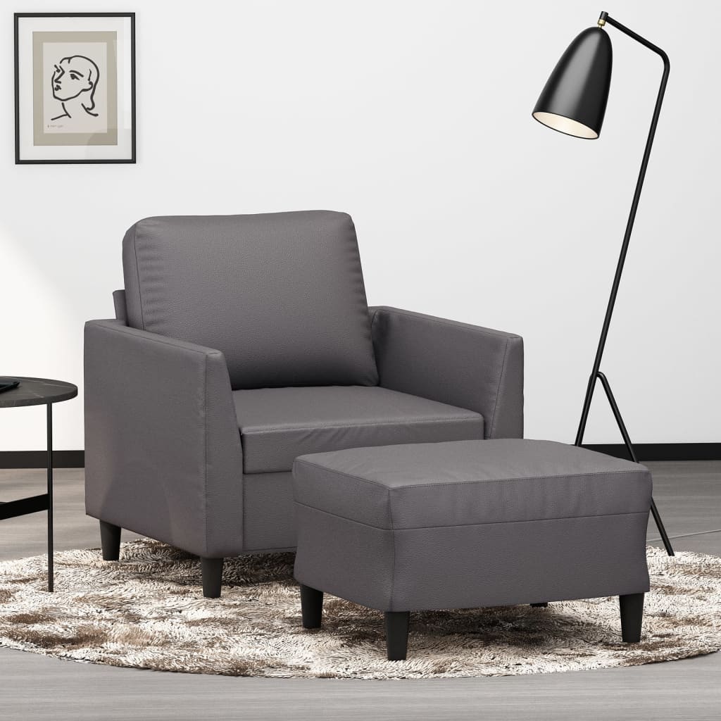 Fauteuil met voetenbank 60 cm kunstleer zwart