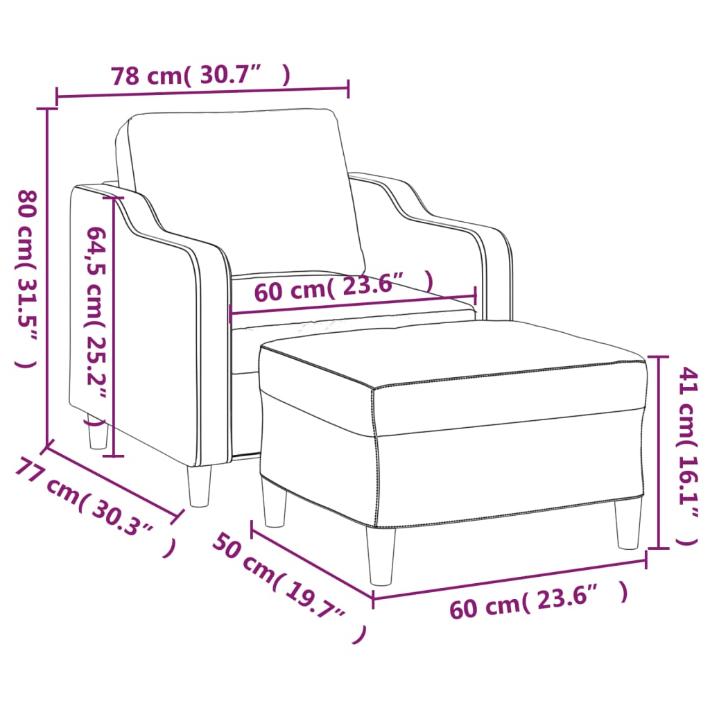 Fauteuil met voetenbank 60 cm stof crèmekleurig