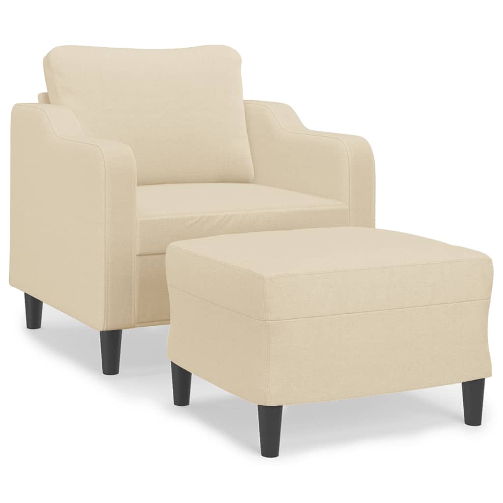 Fauteuil met voetenbank 60 cm stof crèmekleurig