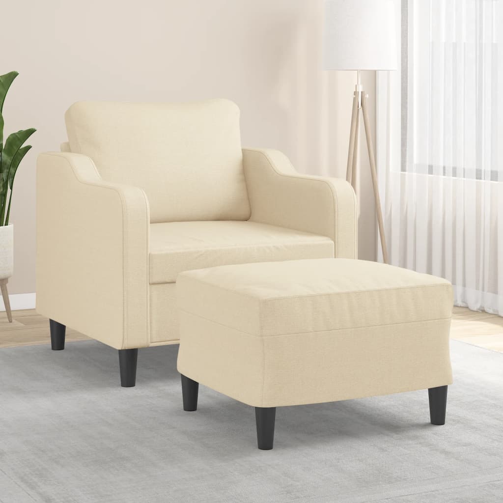 Fauteuil met voetenbank 60 cm stof crèmekleurig