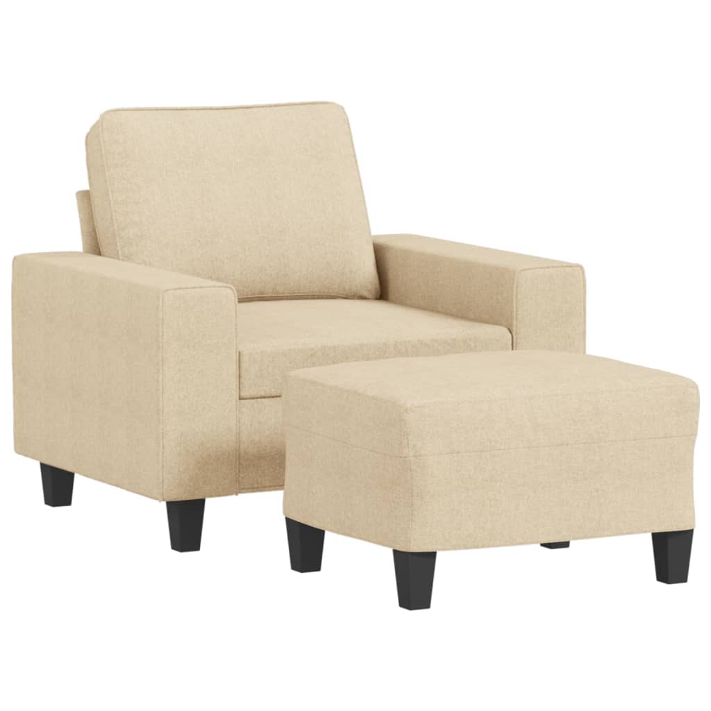 Fauteuil met voetenbank 60 cm stof crèmekleurig