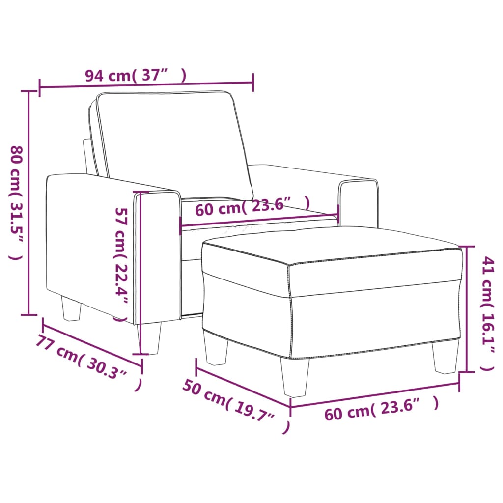 Fauteuil met voetenbank 60 cm stof crèmekleurig