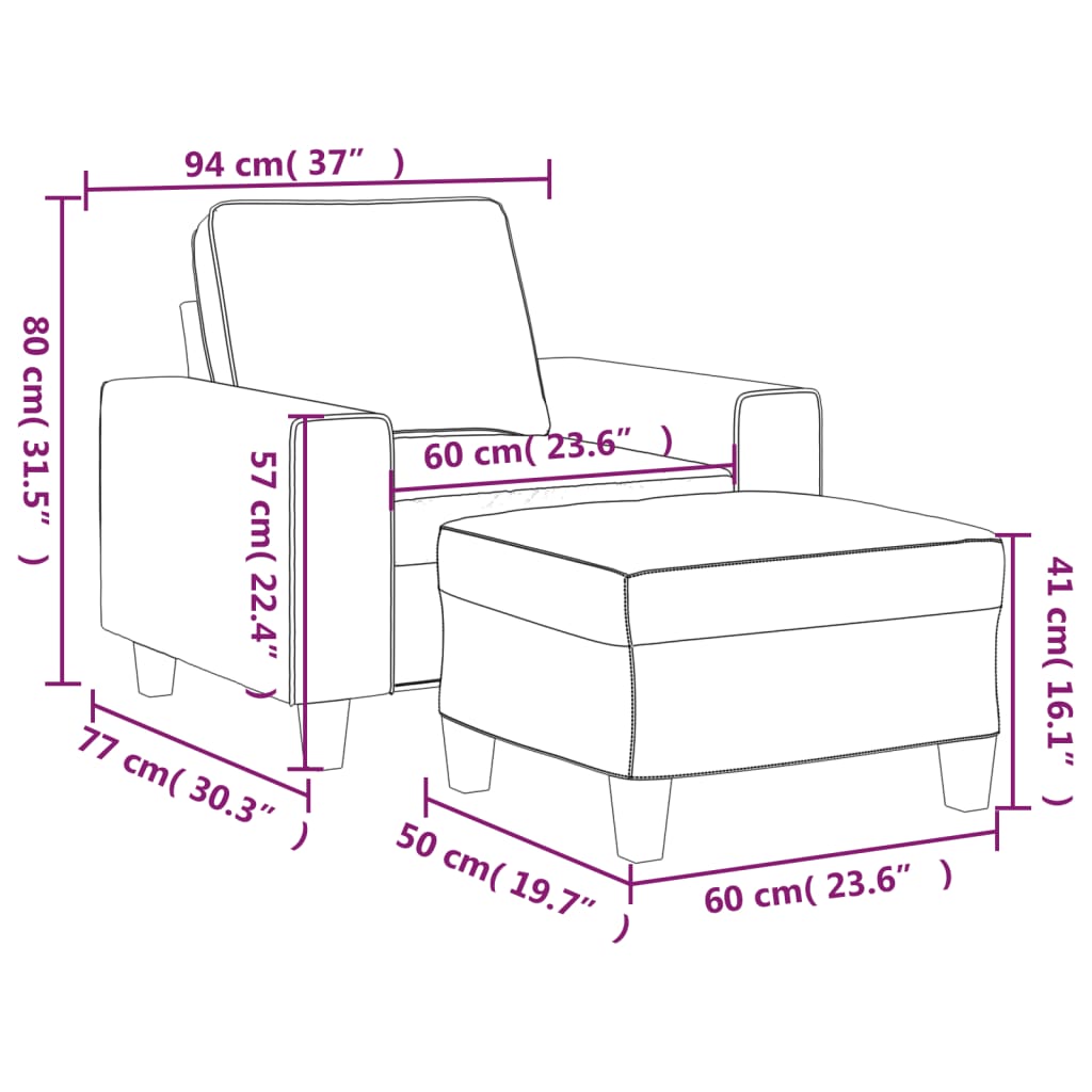 Fauteuil met voetenbank 60 cm stof