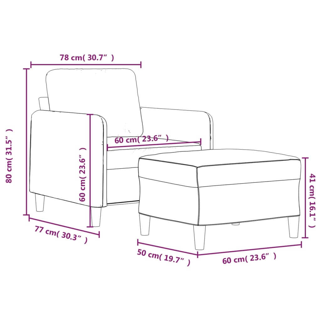 Fauteuil met voetenbank 60 cm fluweel