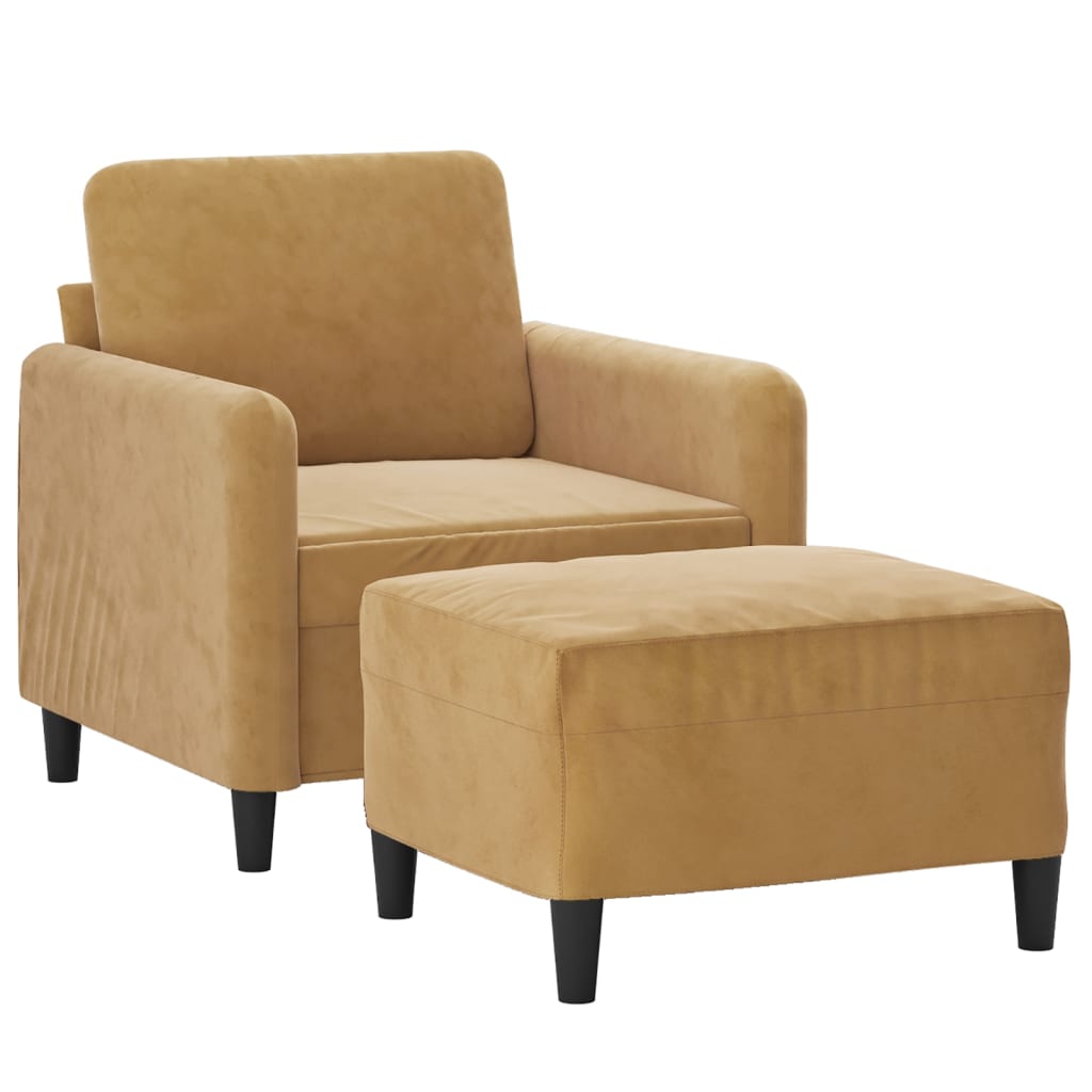 Fauteuil met voetenbank 60 cm fluweel crèmekleurig