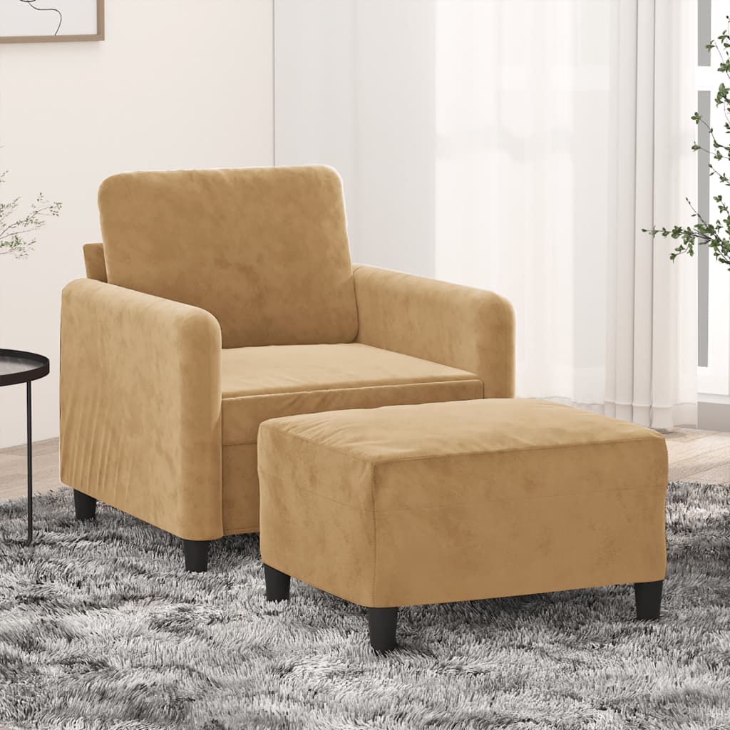 Fauteuil met voetenbank 60 cm fluweel crèmekleurig