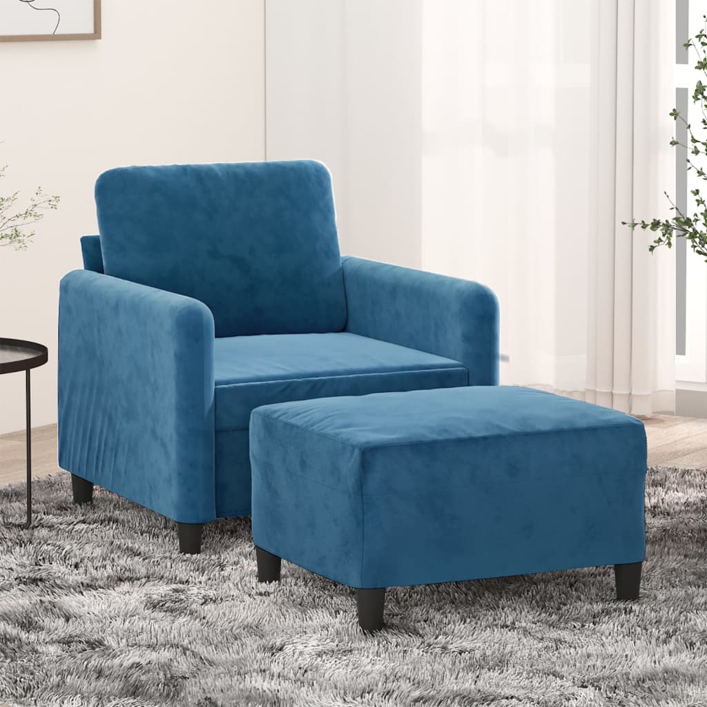 Fauteuil met voetenbank 60 cm fluweel crèmekleurig