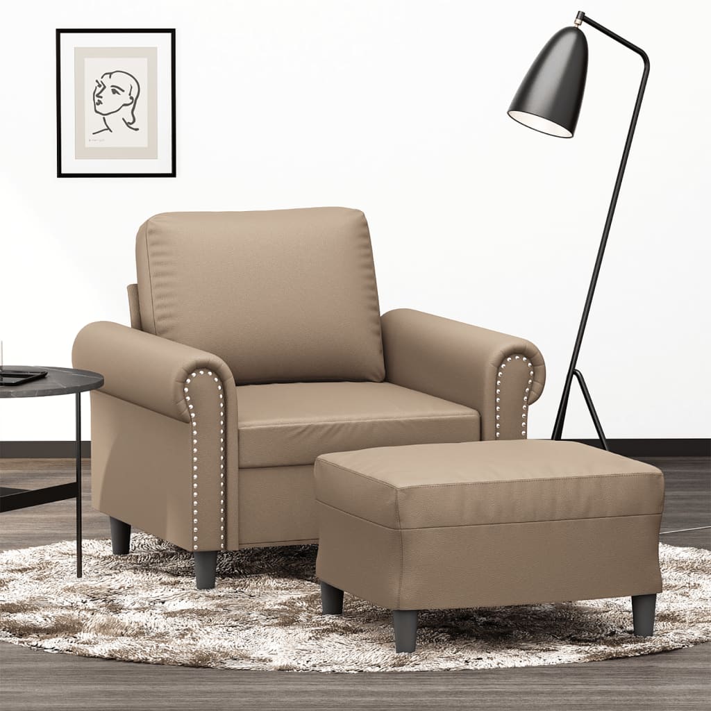 Fauteuil met voetenbank 60 cm kunstleer crèmekleurig